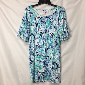 Lilly Pulitzer Women’s Turquoise Elephant Appeal Luna Dress Size M Like-New